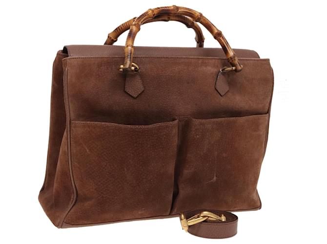 Sac à main GUCCI en cuir suédé Bamboo 2 en 1 marron 002 2855 0322 0 Auth ep4371 Suede  ref.1441536