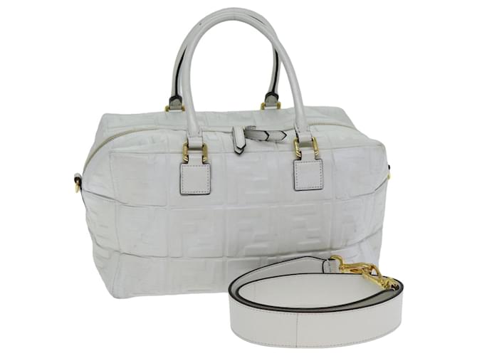 Sac à main en toile Zucca FENDI en cuir 2 en 1 blanc Auth bs15482  ref.1441562