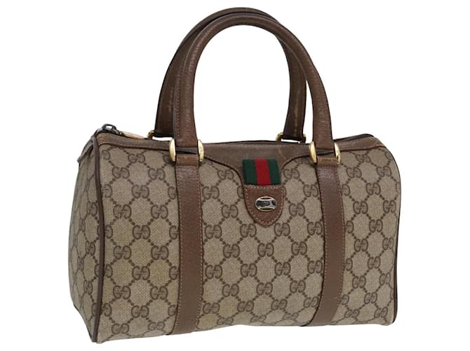 Borsa Boston in PVC pelle beige della linea Sherry GG Supreme Web di GUCCI Auth 78100  ref.1441580