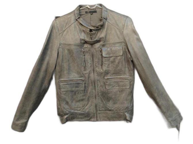 Maje Leather Jacket Khaki