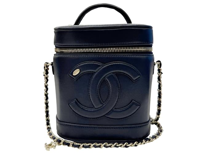 Vanity Vanité Chanel Cuir Bleu Marine  ref.1441993