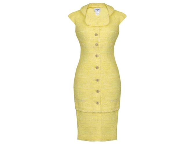 Chanel Robes Coton Viscose Lin Elasthane Tweed Polyamide Acrylique Jaune  ref.1441999