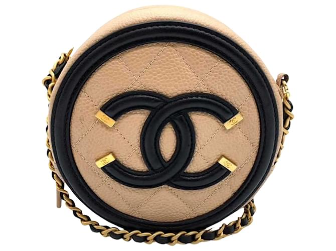 Timeless Chanel CC Filigrana Bege Couro  ref.1442072