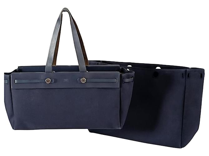 Hermès Herbag shoulder bag with spare in blue canvas Cloth  ref.1442377