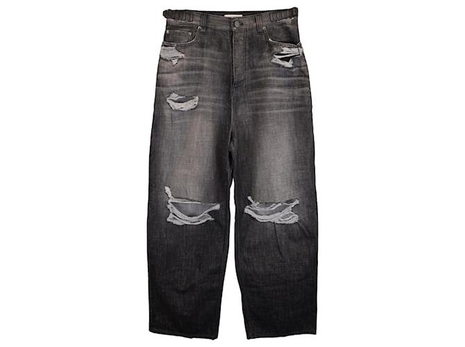 Jean Balenciaga Super Baggy Destroyed Faded en coton gris  ref.1442469