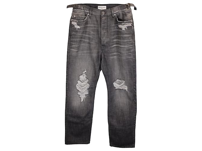 Balenciaga Distressed High-Rise Jeans in Grey Denim Cotton  ref.1442470