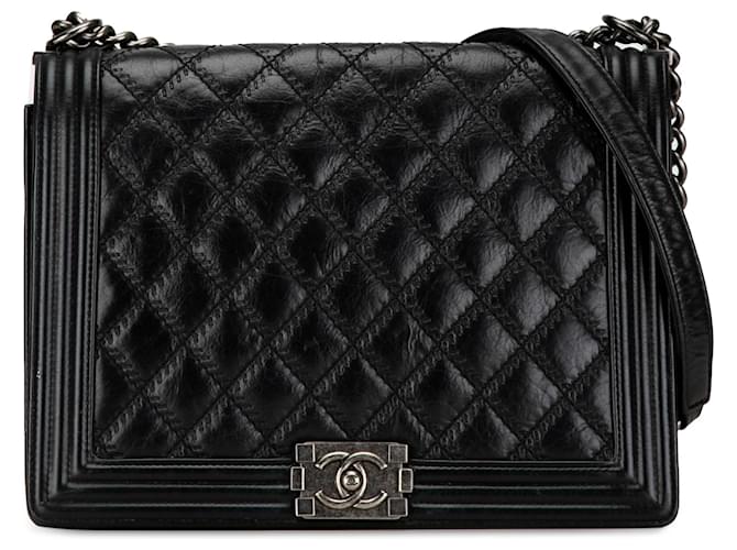 Chanel Black Large Calfskin Embroidered Stitch Boy Flap Leather Pony-style calfskin  ref.1442794