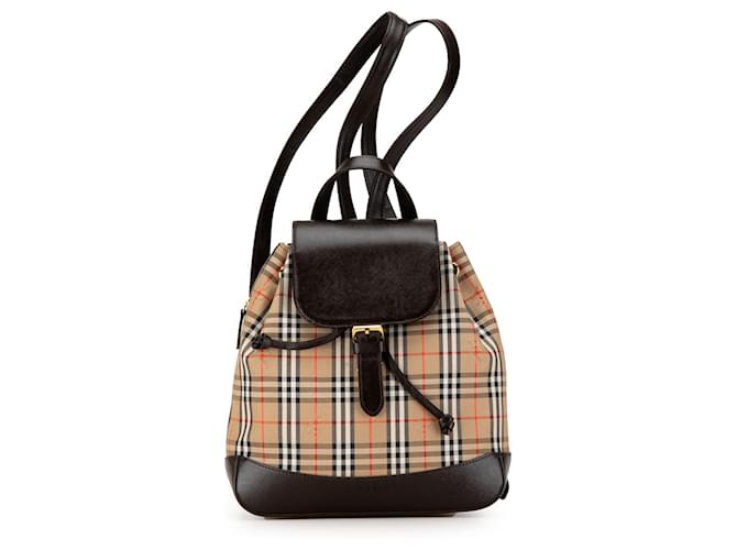 Burberry Brown Haymarket Check Canvas Backpack Beige Dark brown Leather Cloth Pony-style calfskin Cloth  ref.1442808