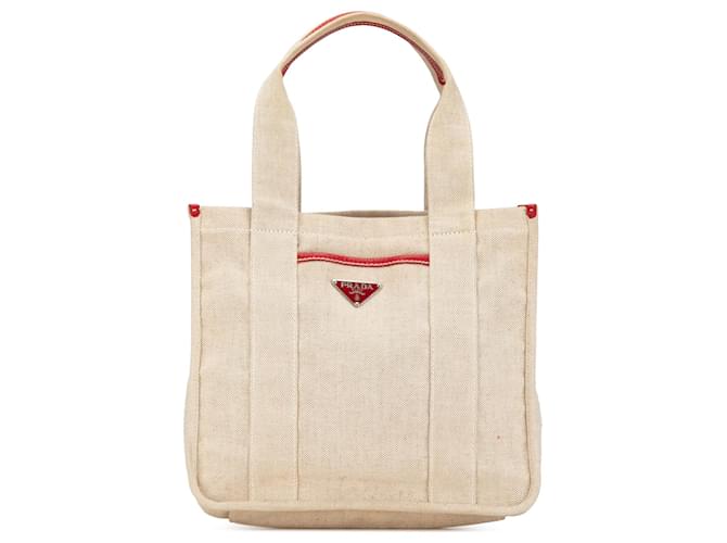 Tote Braune Canvas-Tasche von Prada Beige Leinwand Tuch  ref.1442822