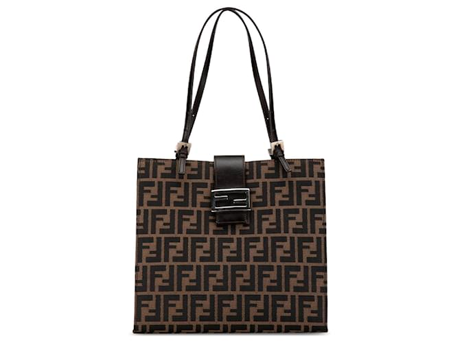 Fendi Braune Zucca Canvas Tasche Dunkelbraun Leder Leinwand Kalbähnliches Kalb Tuch  ref.1442828