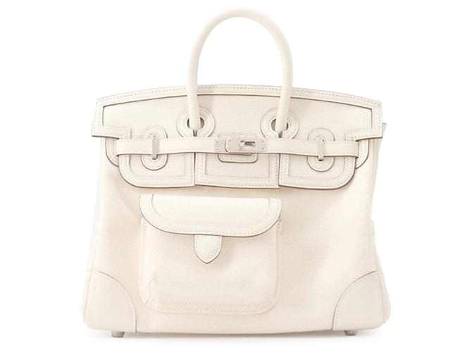 Hermès Sac Birkin 25 en Swift Cargo Toile Goeland Blanc Cuir Veau façon poulain Écru  ref.1442848