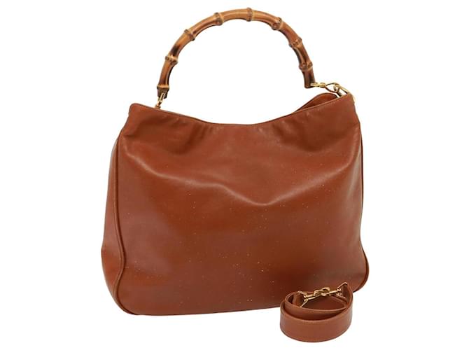 Sac à épaule en cuir GUCCI Bamboo 2way Marron 001 1014 1577 Auth 75676  ref.1442963