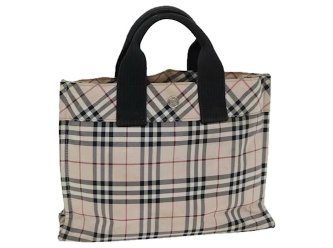 BURBERRY Nova Check Blue Label Hand Bag Nylon Beige Auth yb584  ref.1442971