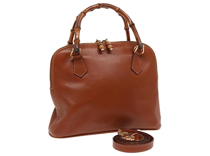 Sac à main en cuir GUCCI Bamboo 2 voies marron Auth 79328  ref.1442993