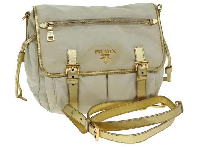 Sac à épaule PRADA en nylon beige Auth fm3522  ref.1442997