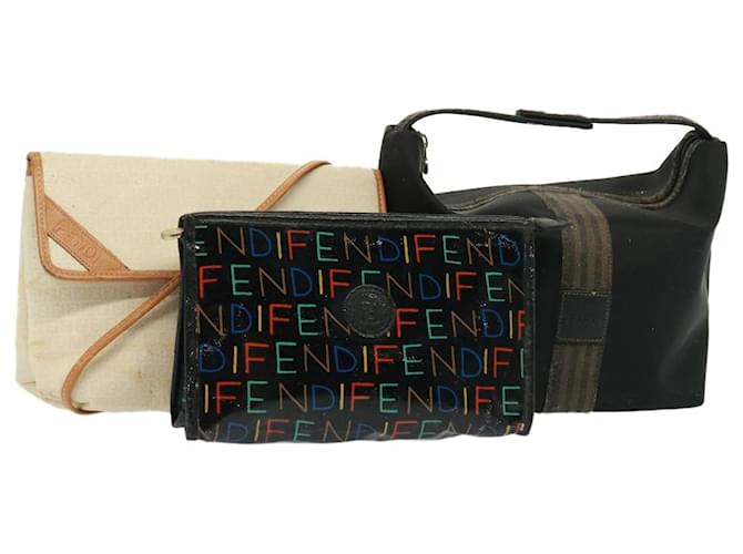 FENDI Zucchino Canvas Shoulder Bag Coated Canvas 3Set Black Beige Auth bs14590 Cloth  ref.1443020