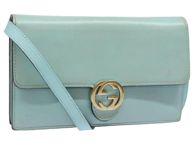 GUCCI Schultergeldbörse Leder Hellblau 369664 Auth mr248  ref.1443040