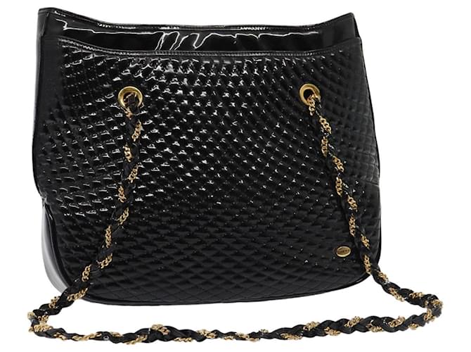 BALLY Chain Fringe Shoulder Bag Enamel Black Auth ki4592  ref.1443047