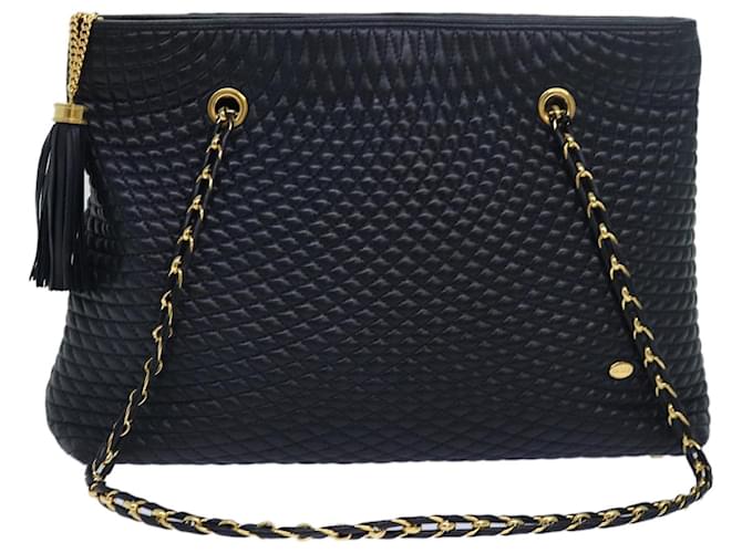 BALLY Quilted Chain Shoulder Bag Leather Black Auth kk252  ref.1443060