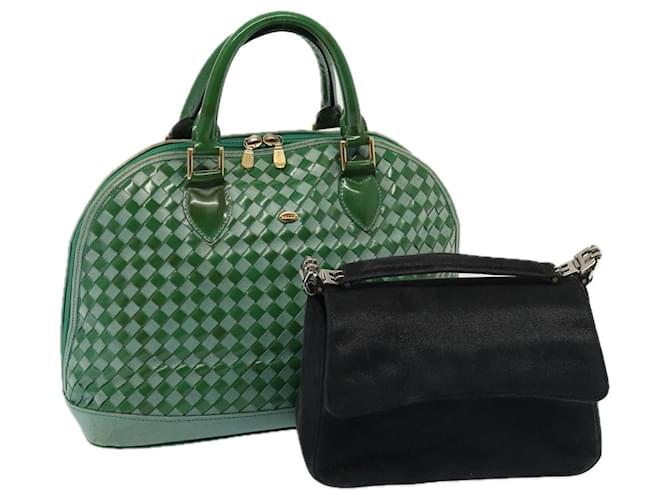 BALLY Hand Bag Suede Leather 2Set Green Black Auth bs14876  ref.1443099