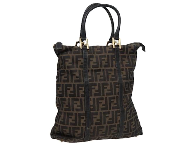 FENDI Zucca Canvas Handtasche braun schwarz Auth mr305  ref.1443107