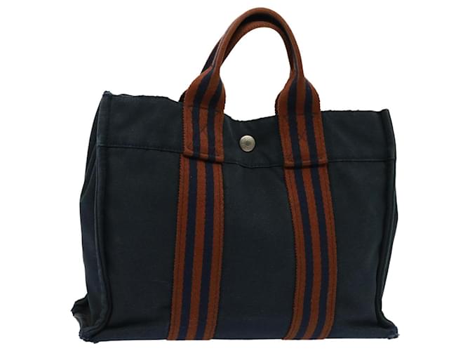 Hermès HERMES Fourre Tout PM Sac à Main Toile Marron Marine Auth 77706 Bleu Marine  ref.1443124