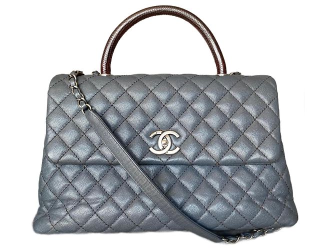 Chanel Bolsa de aba grande Coco Handle Cinza