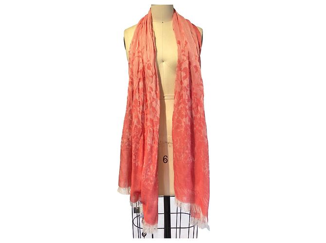 Sciarpa floreale Blumarine in cotone e modal rosa corallo