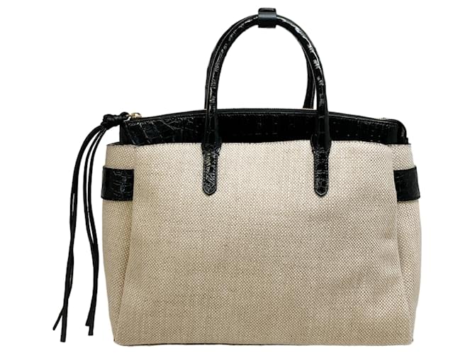 Tote aus Canvas und Krokodil von Nancy Gonzalez mit abnehmbarem Beutel Beige Leinwand  ref.1443152