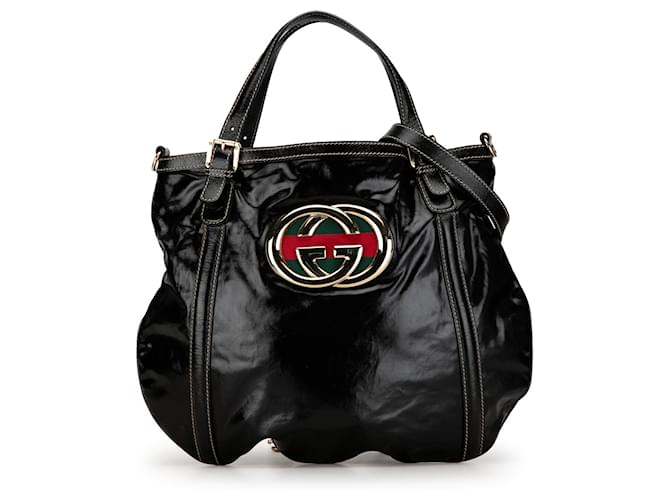 Schwarze Gucci Patent Dialux Britt Hobo-Tasche Leder  ref.1443189