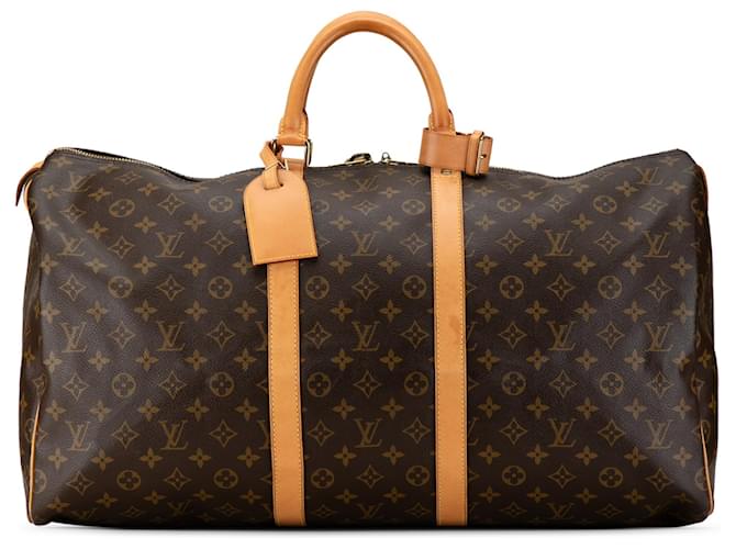 Brown Louis Vuitton Monogram Keepall 55 Travel Bag Leather  ref.1443206