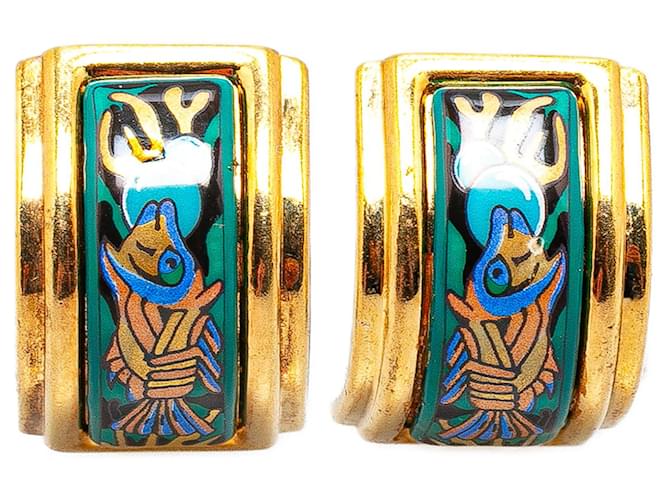 Blue Hermès Cloisonne Enamel Clip On Earrings Metal  ref.1443228