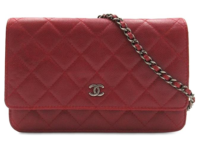 Borsa a tracolla Red Chanel Classic Caviar Wallet on Chain Rosso Pelle  ref.1443243