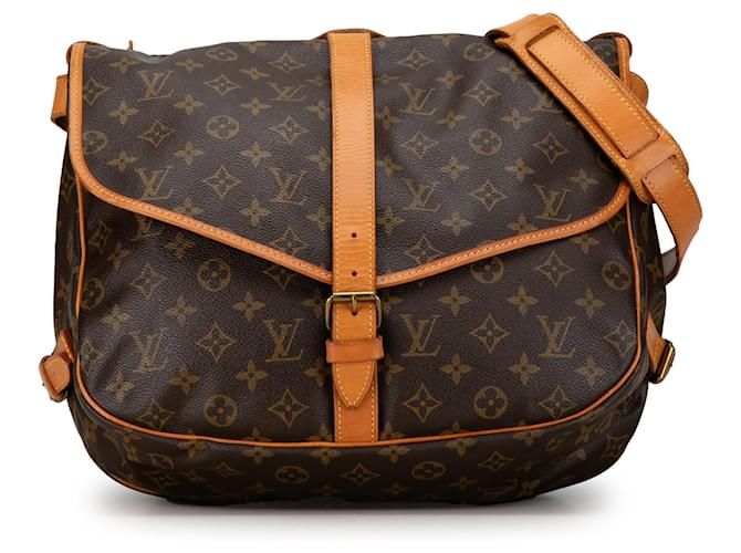 Bolso cruzado Saumur 35 Monograma Louis Vuitton marrón Castaño Cuero  ref.1443299