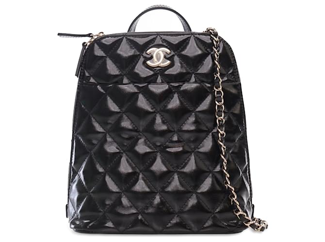 Black Chanel Shiny Calfskin My Pocket Backpack Leather  ref.1443302