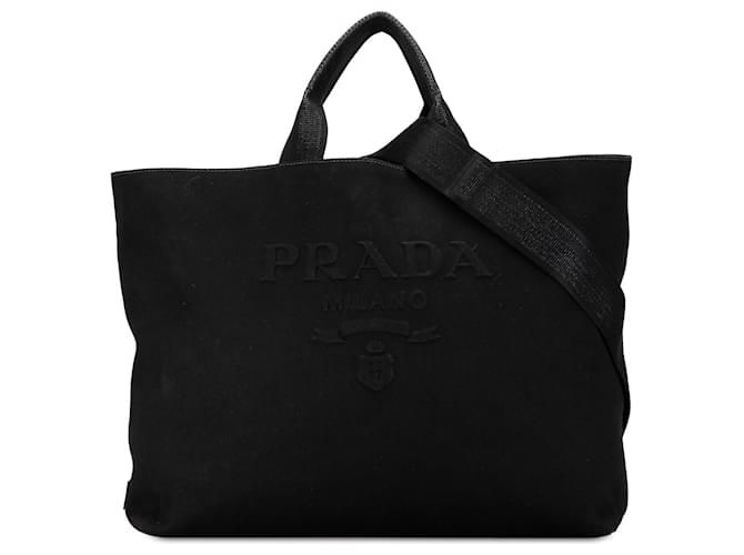 Black Prada Canapa Drill Tote Satchel Cloth  ref.1443324