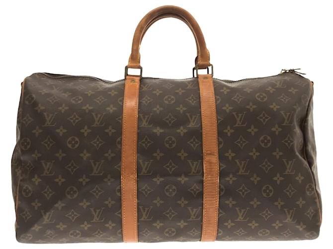 Reisetasche Keepall Bandoulière 50 Monogramm Louis Vuitton braun Leder  ref.1443331