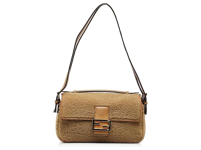 Brown Fendi Multi Shearling Baguette Satchel Leather  ref.1443337