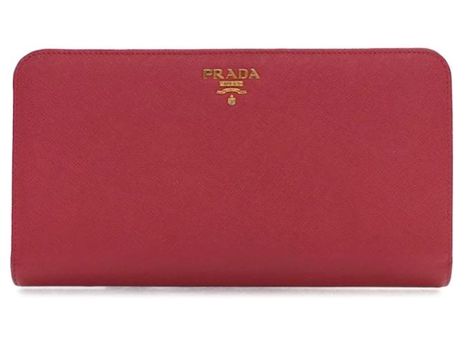 Rotes Prada Saffiano Reißverschluss-Portemonnaie Leder  ref.1443340