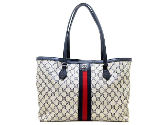 Navy Gucci Medium GG Supreme Ophidia Tote Navy blue Leather  ref.1443345