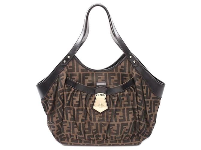 Sac à épaule en toile Zucca Fendi marron Cuir  ref.1443349