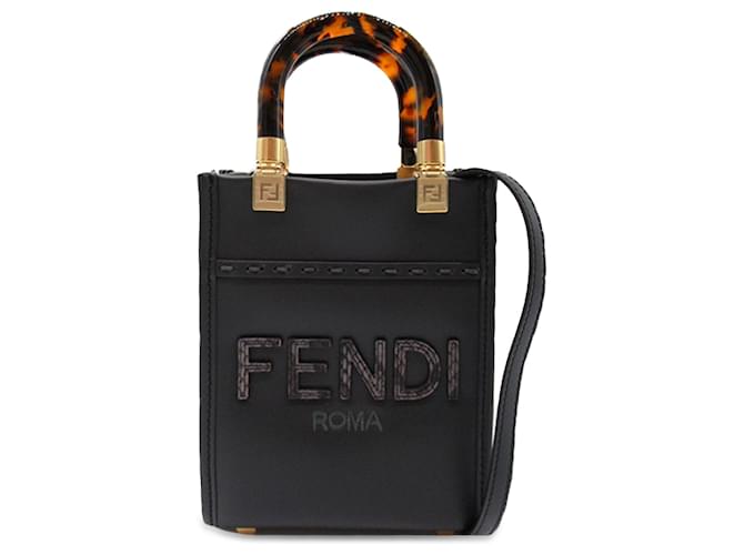 Black Fendi Mini Sunshine Shopper Tote Satchel Leather  ref.1443389