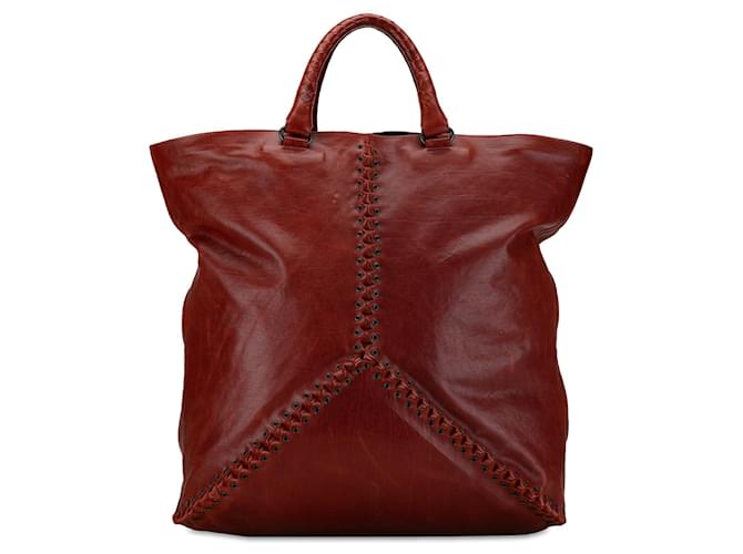 Red Bottega Veneta Intrecciato Trimmed Tote Leather  ref.1443391