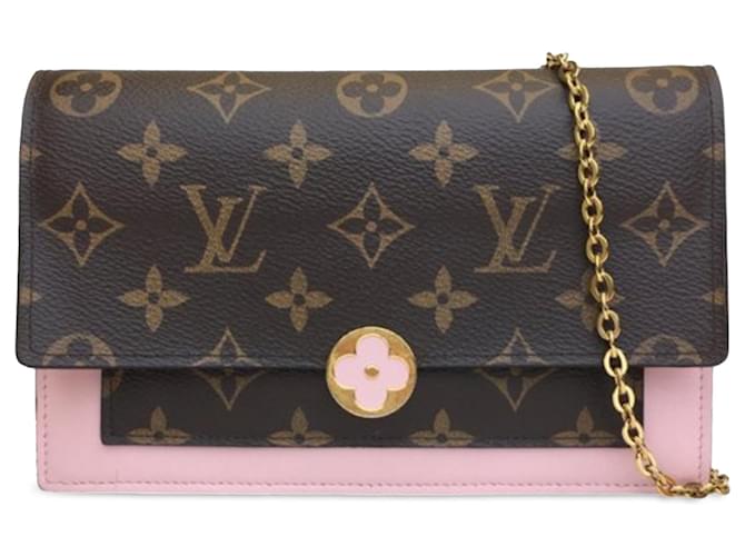 Brown Louis Vuitton Monogram Flore Wallet On Chain Crossbody Bag Leather  ref.1443396