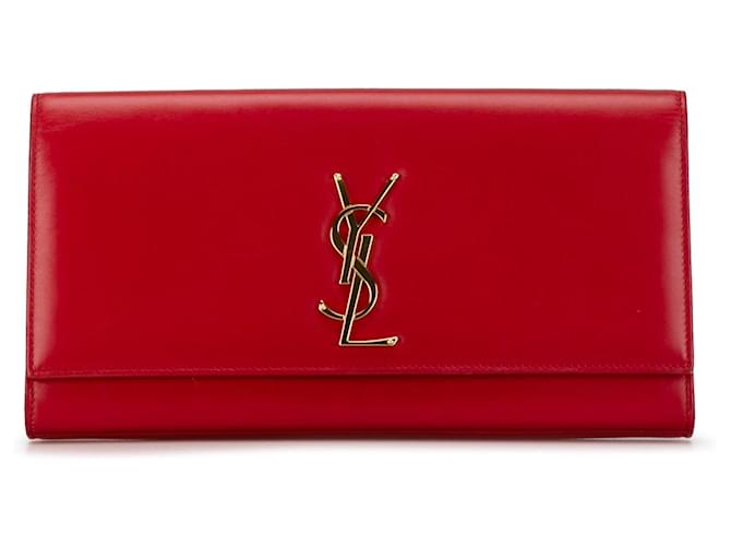 Red Saint Laurent Monogram Cassandre Clutch Leather  ref.1443412