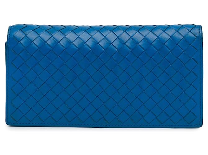 Portefeuille Continental à Rabat Intrecciato Bottega Veneta Bleu Cuir  ref.1443420