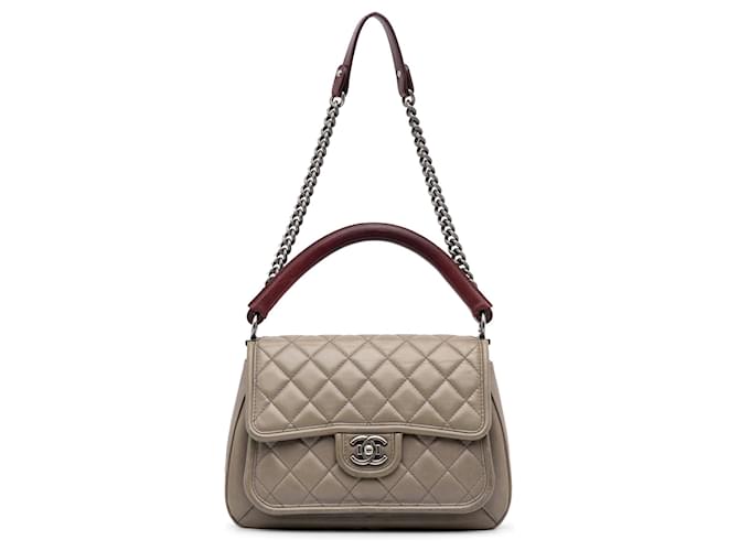 Sac à main Prestige Flap en cuir de veau gris Chanel  ref.1443434