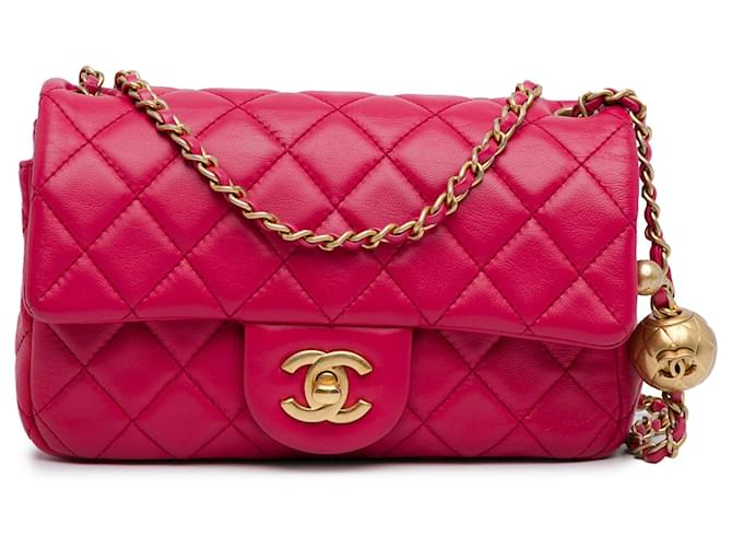 Pink Chanel Mini Rectangular Lambskin Pearl Crush Flap Crossbody Bag Leather  ref.1443454