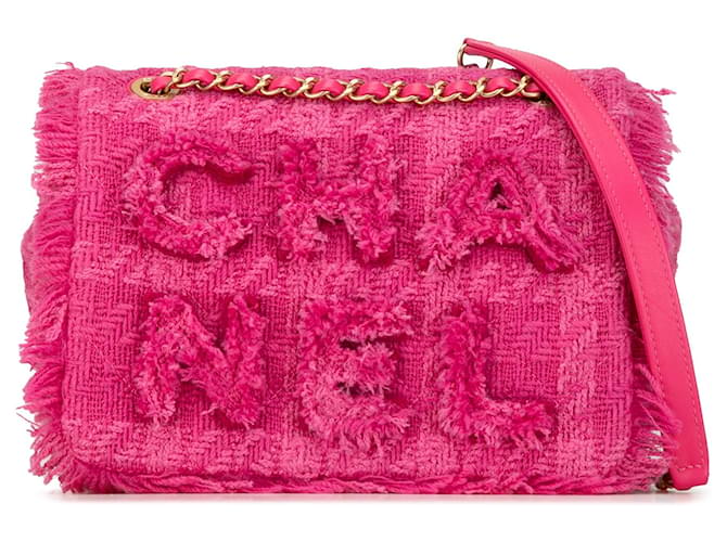 Pink Chanel Wool Tweed Giant Logo Flap Shoulder Bag  ref.1443461