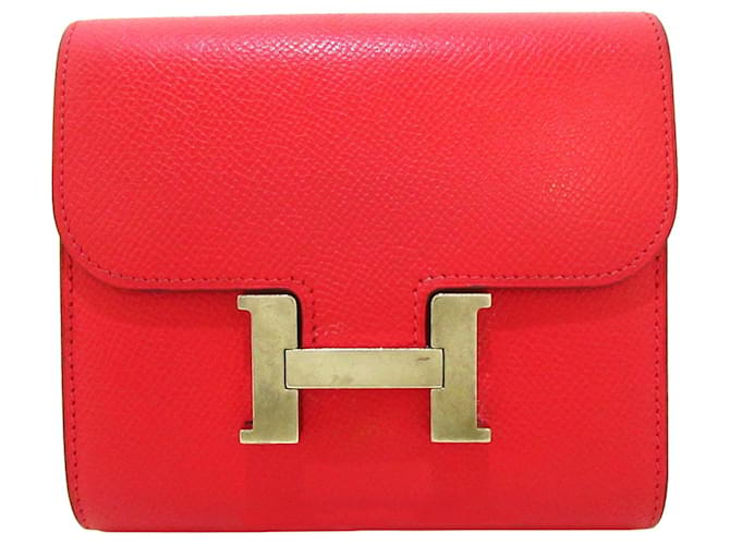 Portefeuille compact Constance en Epsom rouge Hermès Cuir  ref.1443488